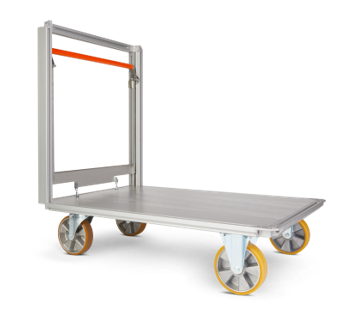 Ein Rollwagen mit einem orangen Griff auf nur einer schmalen Seite