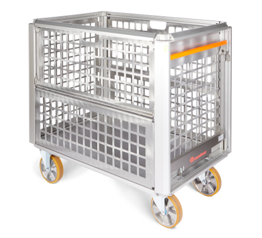 Ein Rollcontainer mit ca. 1m hoher Gitterbox aus Aluminium
